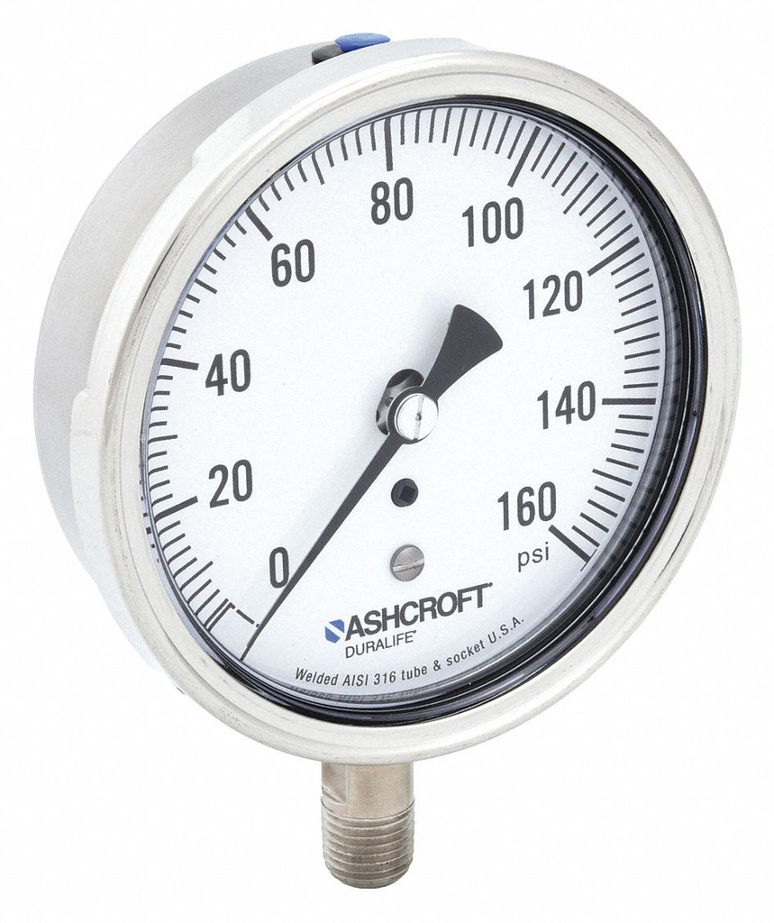 Manomètre 0-6 bar/psi avec raccordement vertical radial 1/2 npt , cadran 100 mm