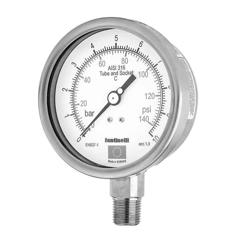 Manomètre 0-25 bar/psi avec raccordement vertical radial  1/2 bsp , cadran 100 mm