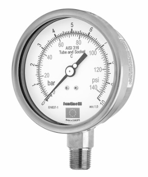 [PF8NV100025-F-S] Manomètre 0-25 bar/350 psi , avec raccordement vertical radial 1/2 NPT , cadran 100 mm