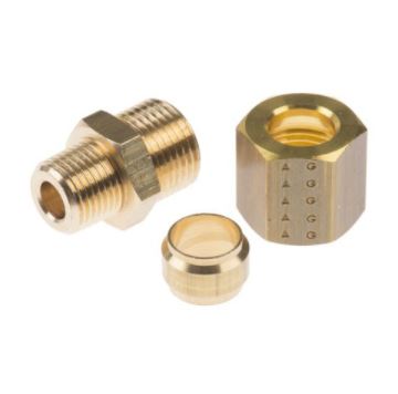 RACCORD PNEUMATIQUE DROIT EN LAITON A BAGUE ET ECROU T10 1/4" BSPT-M